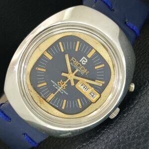Vintage 1986 Ricoh Automatic Mens Silver Watch W/daydate & Blue accents